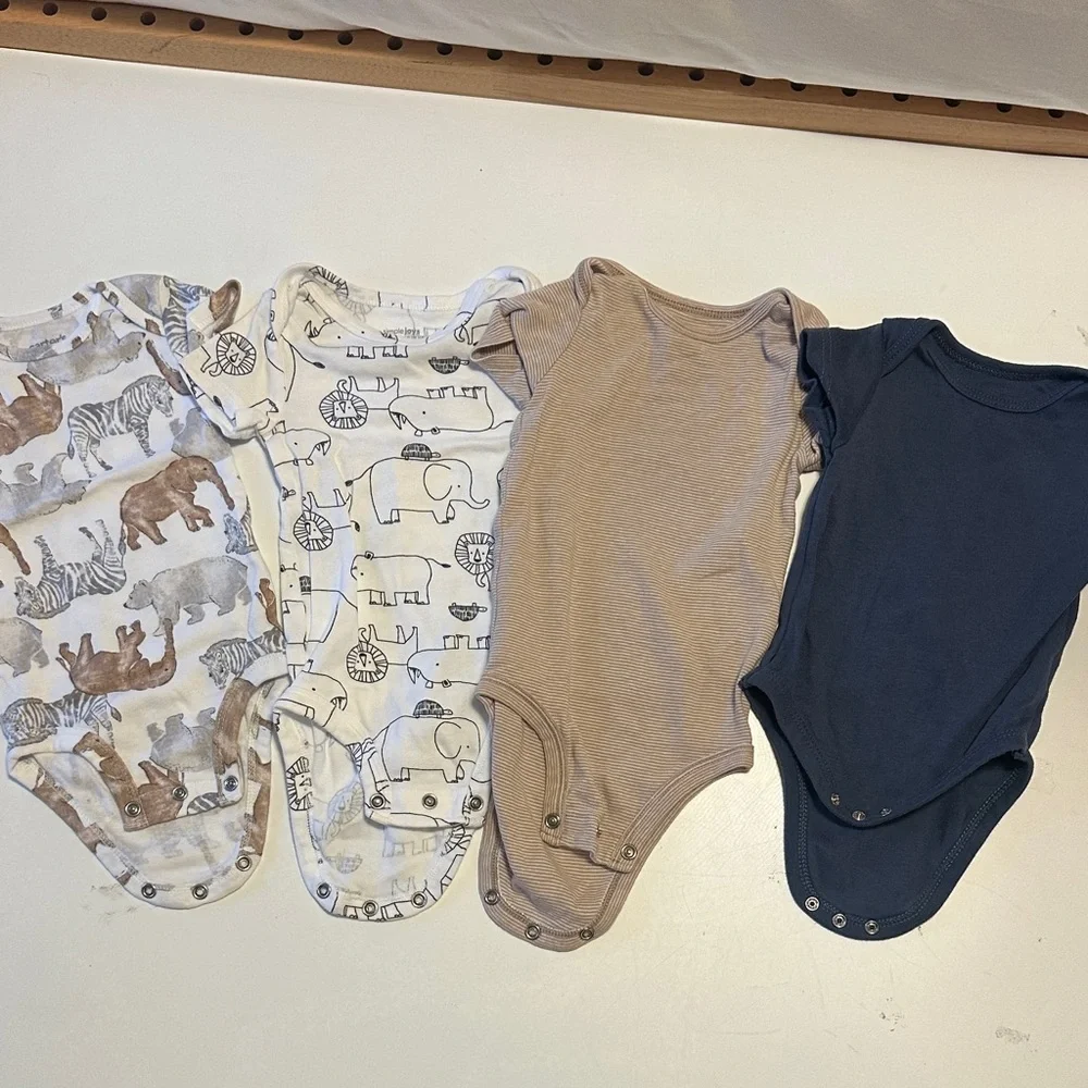 Carter's Animal Print and Solid Bodysuits - Blue, Brown, White